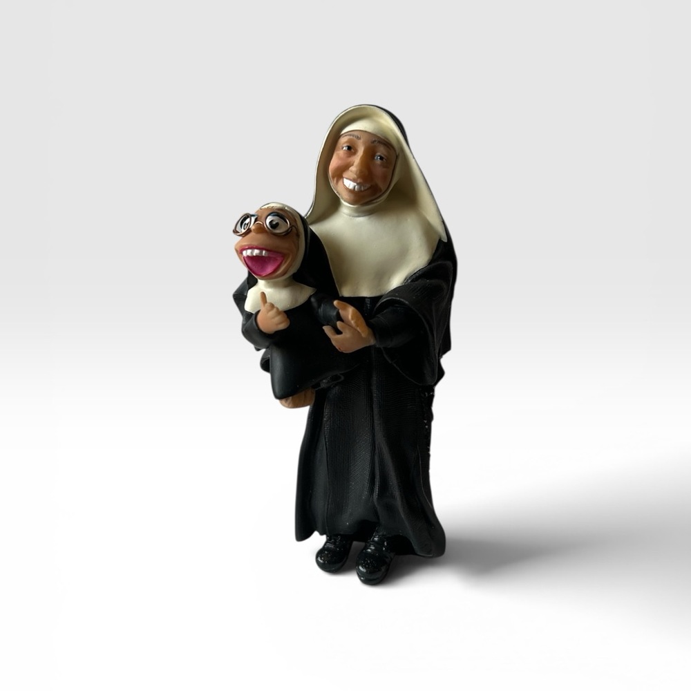 Nunsense Figurine with mini Nun- Black & Cream Home Art